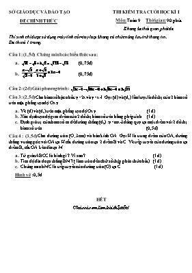 Đề thi kiểm tra cuối kì I môn Toán 9